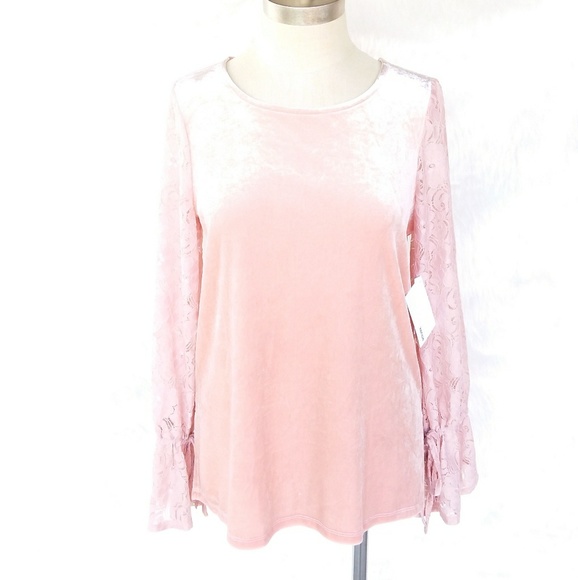 Kensie Pink Velvet Top Floral Lace Sleeves - Picture 8 of 8